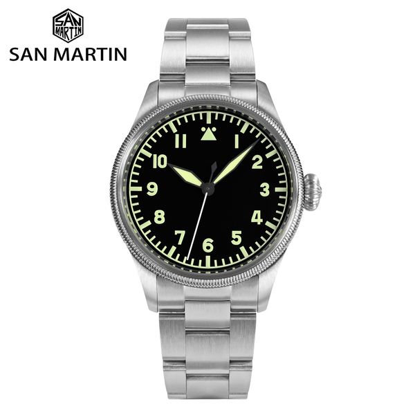 Otros relojes San Martin 38 5 mm Reloj piloto Moneda tallada Bisel YN55 Estilo deportivo militar Hombres Zafiro mecánico automático 10 Bar SLN C3 Lume 230714