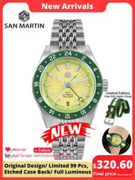 Andere horloges San Martin Limited Edition 39 5 mm Volledig lichtgevend NH34 GMT Origineel ontwerp Heren sporthorloge Automatisch mechanisch Waterdicht SN0116 231025