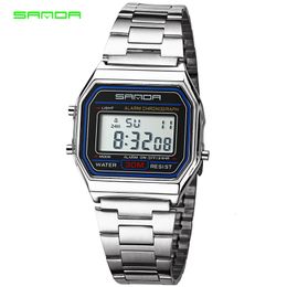 Andere Horloges SANDA Luxe LED Digitale Zilveren Horloges Heren Super Dunne Sport Heren Roestvrij Staal Militair Waterdicht Horloges Relojes 230619