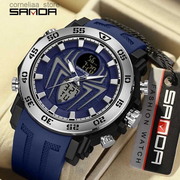 Autres montres SANDA Hommes Militaire es Big Spider Dial Sport LED Numérique Étanche Hommes Multifonction Double Affichage Horloge Relogio Y240316