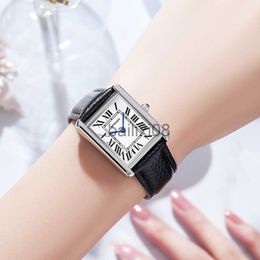 Andere Horloges Sanda Rechthoekige Horloges voor Vrouwen Zilveren Kast Blk Band Leer Quartz Polshorloge Reloj Mujer Elegante Mode Damesklok J230728