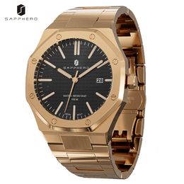 Otros relojes SAPPHERO Reloj para hombre Octagon Design 100M Reloj de pulsera de oro rosa de cuarzo de lujo a prueba de agua para hombres Fecha de negocios Reloj luminoso 230714