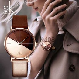 Otros relojes SK Relojes de cuero de lujo Mujeres Relojes de cuarzo de moda creativa para Reloj Mujer 2019 Reloj de pulsera para mujer SHENGKE relogio feminino J230728