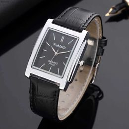 Autres montres Square Mens Watch Rose Gold and Silver Case Mens Watch Womens Watch Top Luxury Leather Band Quartz Watch Montre Homme Relojesl240403