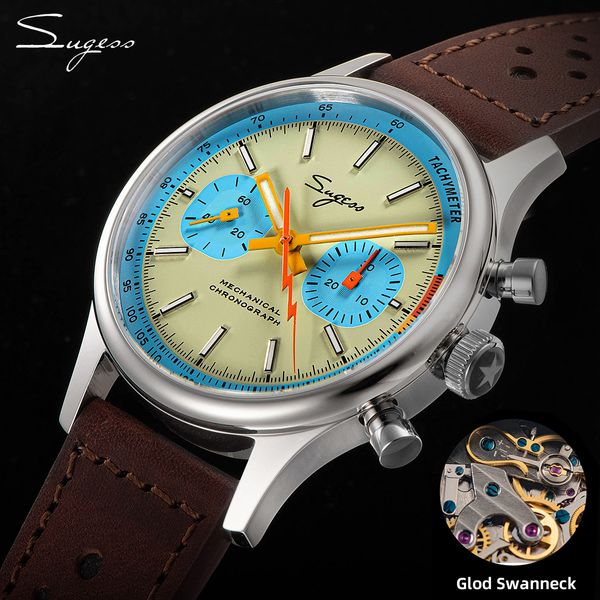 Autres montres Sugess 1963 Pilot Watch Mens Chronographe Montres-bracelets mécaniques Seagull ST19 Swanneck Mouvement Sapphire Crystal Racing 230729