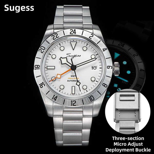 Otros relojes Sugess GMT de hombres Automático NH34 Pulseras mecánicas Cúpula Cristal de zafiro AR Recubrimiento 10ATM Impermeable Lujo S431 Nuevo Q231204