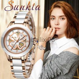 Autres Montres SUNKTA Nouvelle Montre Femme Marque De Luxe Femmes Montres Étanche Or Rose Pétale Quartz Quatre Feuilles Pétale Montre Femmes Montre Femme J230728