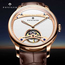 Autres montres Suisse Marque de luxe PONIGER Japon Automatique Mécanique Hommes es Saphir Squelette Volant 50M Horloge Étanche P819 Q240118