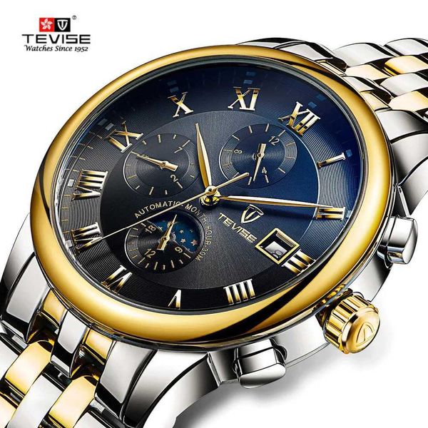 Otros relojes Tevise Mens Watch Mechanical Watch Mechanical Lunar Fase impermeable Date Luminoso Watch Boys Watch 2024 New J240516