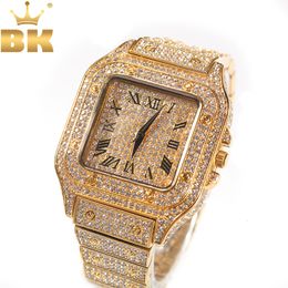 Otros relojes THE BLING KING Iced Out Men Watch Square Diamond Quartz Luxury Mens Wrist Gold Roman Steel Reloj Relogio Masculino 230714