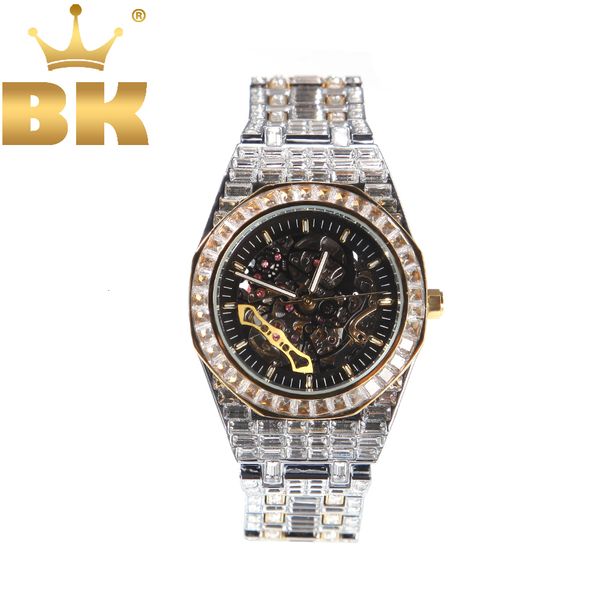 Autres montres The Bling King Montre mécanique en acier inoxydable glacé minimaliste carré diamant poignet double couleur pour hommes 230824