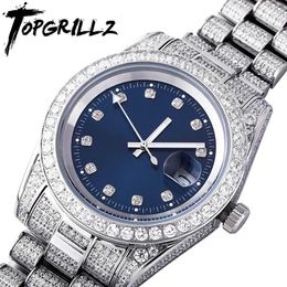 Otros relojes TOPGRILLZ Iced Presidential Mens Watch Luxury 18K White Gold acero inoxidable con zirconia 230808