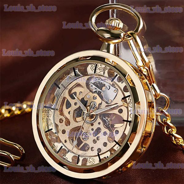 Autres montres Transparent Open Face Hollow Squelette Poche mécanique Enroulement à la main Vintage Horloge Cadeau d'anniversaire avec chaîne de poche reloj T240329