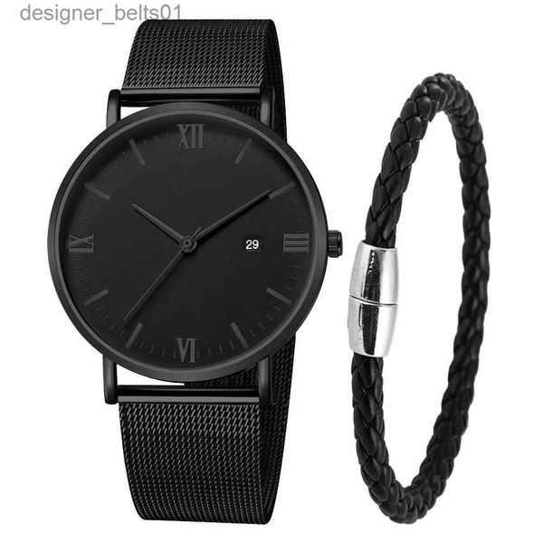 Otros relojes Ultra delgado hombres pulsera magnética cuarzo calendario hombres malla delgada acero impermeable deporte negro relogio masculinol231122