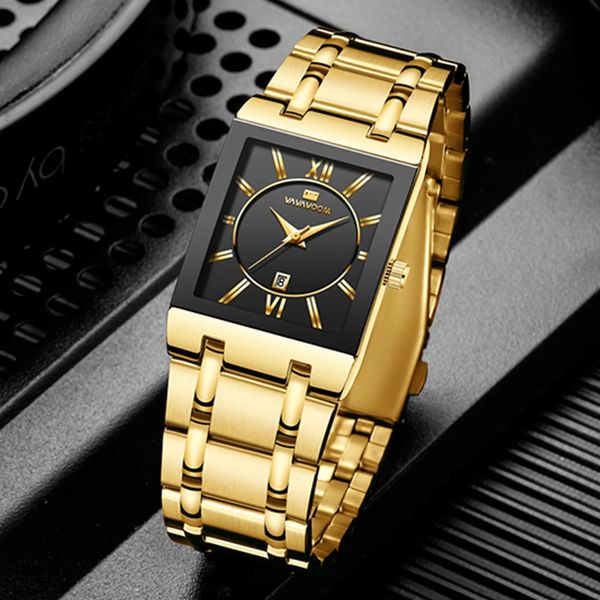 Otros relojes VA VOOM Relogio Masculino Reloj Hombres Square Mens Top Brand Luxury Golden Cuarzo Acero inoxidable Pulsera impermeable 231122