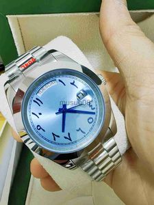 Andere horloges Met originele doos Mens Watch Factory 228206 Platinum 40mm DayDate Ice Blue Arabic Rare Dial Automatic Fashion Mens Watch Folding Mechanica J230606