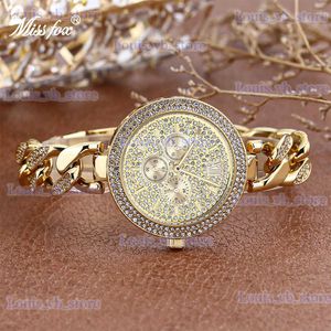 Andere Horloges Dames Modemerk MISSFOX Luxe Gouden Elegante Feestjurk Quartz es Voor Dames Sparkly Armband Klok Droshipping T240329