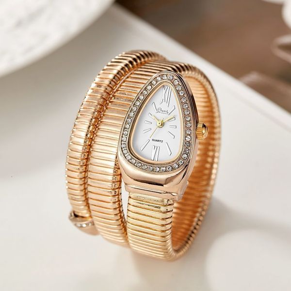 Autres montres femmes marque de luxe montre serpent Quartz dames or diamant montre-bracelet femme mode Bracelet horloge reloj mujer 230809