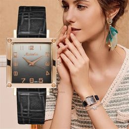 Autres montres Femmes dégradé couleurs montres carrées minimaliste luxe dames montres en cuir décontracté femme Quartz Relojes Para Mujer 231018