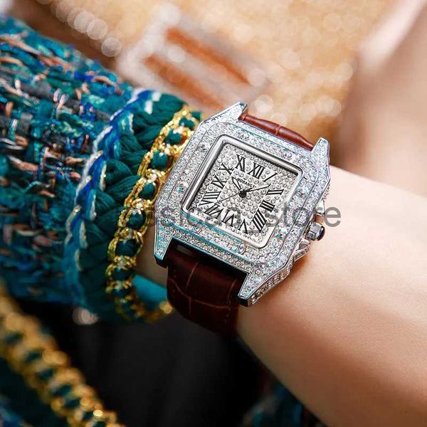 Otros relojes Wallwatch for Women Totalmente Diamond Square Watch Women Luxury Brand Retro Watches Rome Scale Ladies Watch J231221