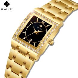 Autres montres WWOOR Montre en or 8858 femmes montres en acier haut de luxe marque dames Bracelet Femme horloge Montre Femme Relogio Feminino 231207