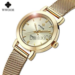 Andere horloges WWOOR Dameshorloges 2022 Topmerk Luxe roestvrijstalen gaasband Gouden jurkhorloge Damesmode Klein polshorloge Reloj Mujer J230728