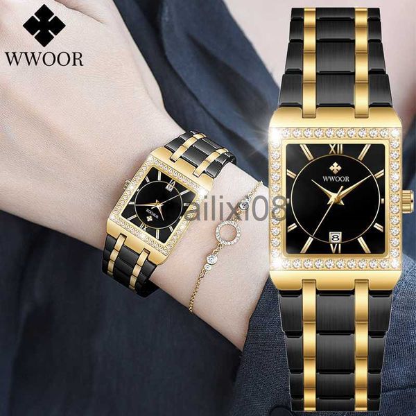 Otros relojes WWOOR Reloj New Fashion Ladies Diamond Watch Top Brand Luxury Square Reloj de pulsera Simple Women Dress Small Watch Relogio Feminino J230728