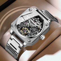 Andere draagbare apparaten 2023 Nieuwe Binbond H1133 Tourbillon Mechanical Watch Men Automatische stalen band Skeleton Mens horloges topmerk luxe doos x0821