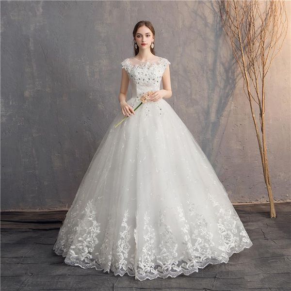 Autres robes de mariée 2022 Robe en dentelle de diamant O-cou Perles Robe de bal Simple Princesse Vintage RobesAutre
