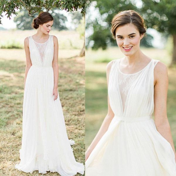 Otros vestidos de novia de encaje de gasa elegante vestido bohemio sin mangas con cuello redondo y tren de corte pequeño talla grande Vestido de novia sencilloOtros