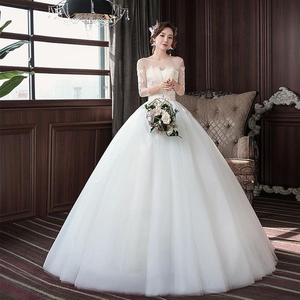 Autres robes de mariée Élégant O Cou Trois Quarts 2022 Robe Sexy Illusion Dentelle Applique Plus Taille Longueur De Plancher Princesse Robe De Mariée LAutre