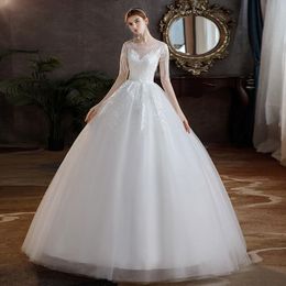 Autres Robes De Mariée De Haute Qualité O Cou À Manches Courtes Robe Simple Belle Dentelle Perles Illusion Plus La Taille Sur Mesure Princesse De Mariée Aller