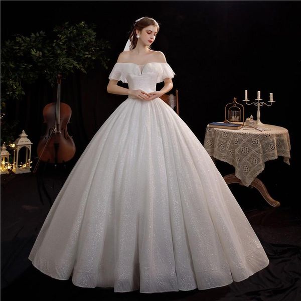 Autres robes de mariée de luxe col bateau de l'épaule paillettes brillantes 2022 robe grande taille sur mesure princesse robe de balAutre