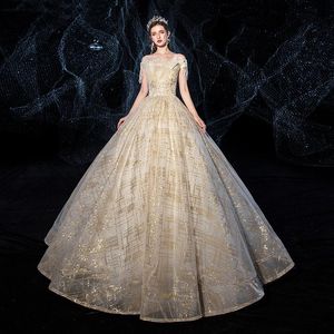 Andere trouwjurken Luxe champagne -jurk Shining pailletten boothals ball jurk van de schouder bruidsvestidos de novia 2022