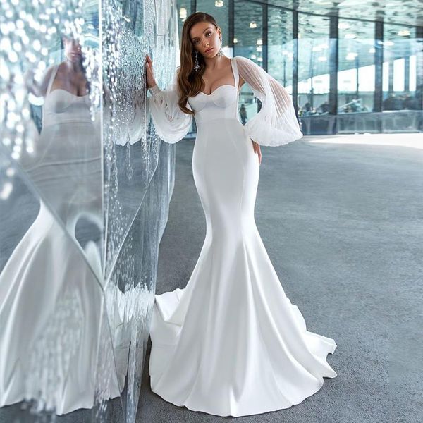 Otros vestidos de novia Vestido de sirena sexy 2022 Longitud de piso sin tirantes Manga de bengala Vestidos de novia para mujeres hechas a medida