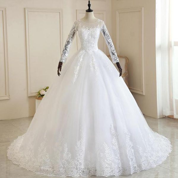 Otros vestidos de novia Vestido De Noiva 2022 Vestido blanco puro de manga larga con tren princesa bata de lujo Mariee de talla grande