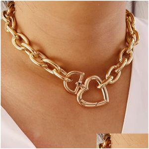 Autre mariage Favors Gold Sier Punk Choker Colliers Hip Hop Jewelry Big Thry Metal Heart Clasp Statement Chunky Link Chain Love Chy Dhpuo