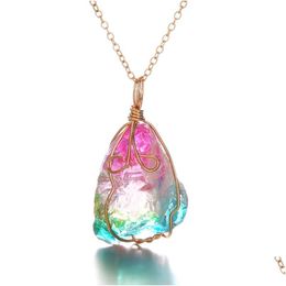 Autres favoris du mariage Colliers de pendentif enveloppé pour les femmes Colorf Rainbow Crystal Chakra Reiki Guérison Colli de chaîne de pierre DHMVC