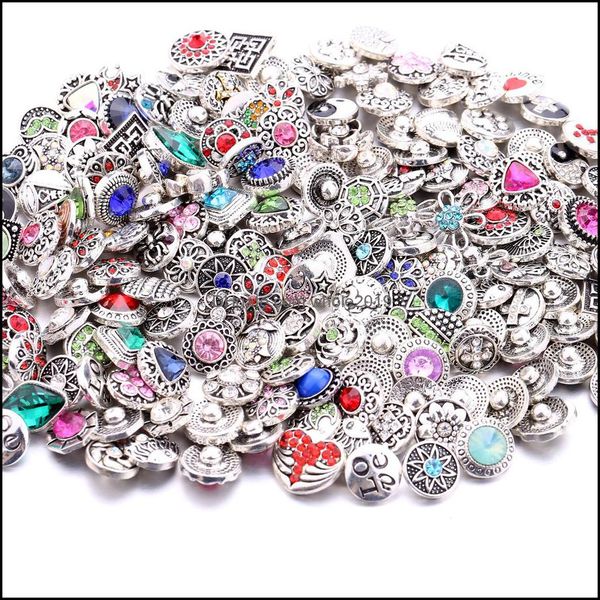 Autres gros 12mm Snap Bouton Bijoux Composants Couleur Mixte Strass Fleur Métal Snaps Boutons Fit DIY Bracelet Collier Drop Dhg2T