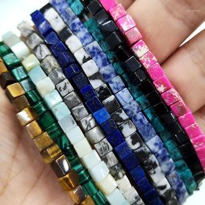 Other Wholesale 4*4mm Natural Square Stone Beads Rose Quartzs Lapis Lazuli Jades Epidote For Jewelry Making DIY Bracelet Necklace 15''