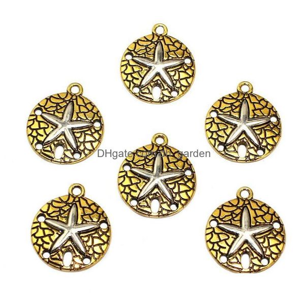 Autre vente en gros 50pcs / lot 22mm plage style rond étoile de mer charme pendentif pour bracelets collier bijoux résultats vintage Sier / G Dhgarden Dh1Qo