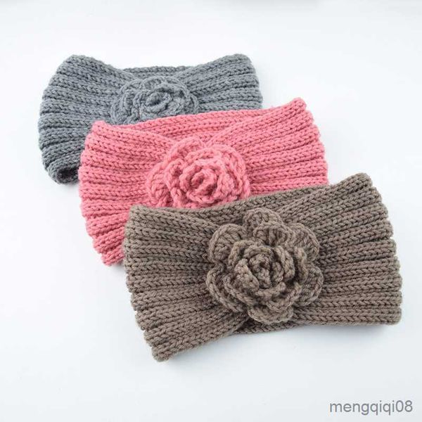 Otras mujeres Rose Flower Knitted Headbands Otoño Invierno Crochet Head Wrap ancho Lana Hairband Turbante Moda Accesorios para el cabello R230608