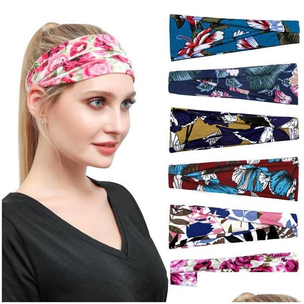 Otras mujeres Florales Deportes Diadema Banda de absorción Antisudor Damas de ala ancha 64 colores Entrega de gota Joyería Hairjewelry DH4DG