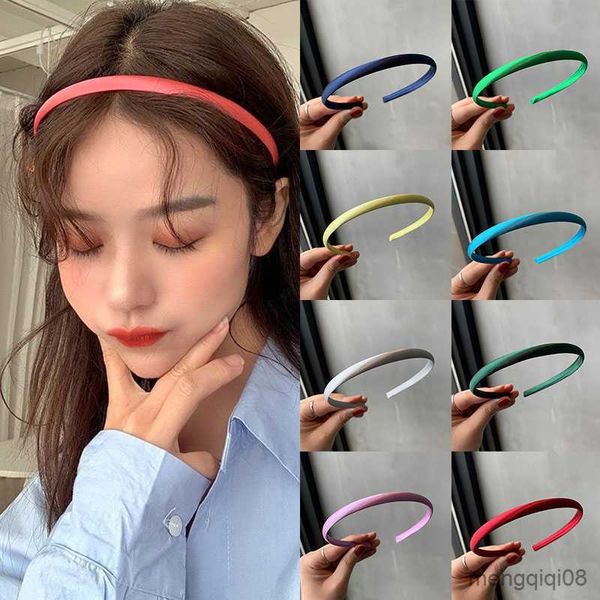 Otro Amarillo Azul Verde Rosa Satén Diadema para mujeres niñas Niños Banda para el cabello Color sólido Fino Elástico Aro Accesorios Casco R230608