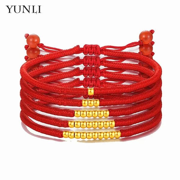 Autre Yunli Pure 24K 999 Gold Ball Bracelet Fabriqué à la main Lucky Red String pour les femmes ou les enfants Fine bijoux d'anniversaire cadeau