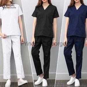 Others Apparel 2pcs Scrubs Set Spa Uniforms Health Workers Uniform Clothing Beautician Work Clothes Scrubs Tops Pants Unisex Women Men Workwear x0711