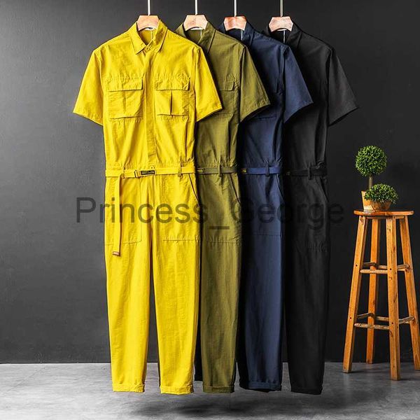 Otra ropa Mono de manga corta de verano informal con cinturón Ropa de trabajo azul amarilla para hombres y mujeres Pantalones de una sola botonadura x0711