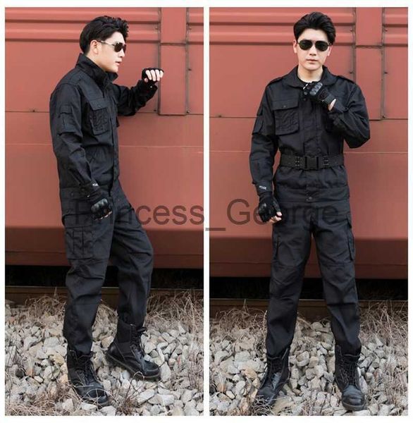Autres Vêtements Cool Bonne Qualité Noir Armée Uniforme Chemise Pantalon Pour Hommes Sécurité Champ De Travail Formation Militaire Camping Escalade x0711