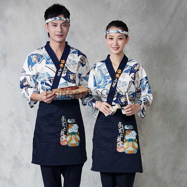 Autres Vêtements Hommes Femmes Style Japonais Sushi Chef Kimono Robes Vestes Restaurant Serveur Cuisine Cuisinier Uniforme Tops Tablier Bandeau Vêtements De Travail x0711