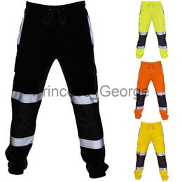 Anderen Kleding Werkuniform voor heren Bodems Veiligheidszweetbroeken Gestreepte reflecterende broek Losse joggingbroeken voor heren Joggers Patchwork werkkleding x0711